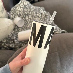 White “MAMA” Tumbler with Straw